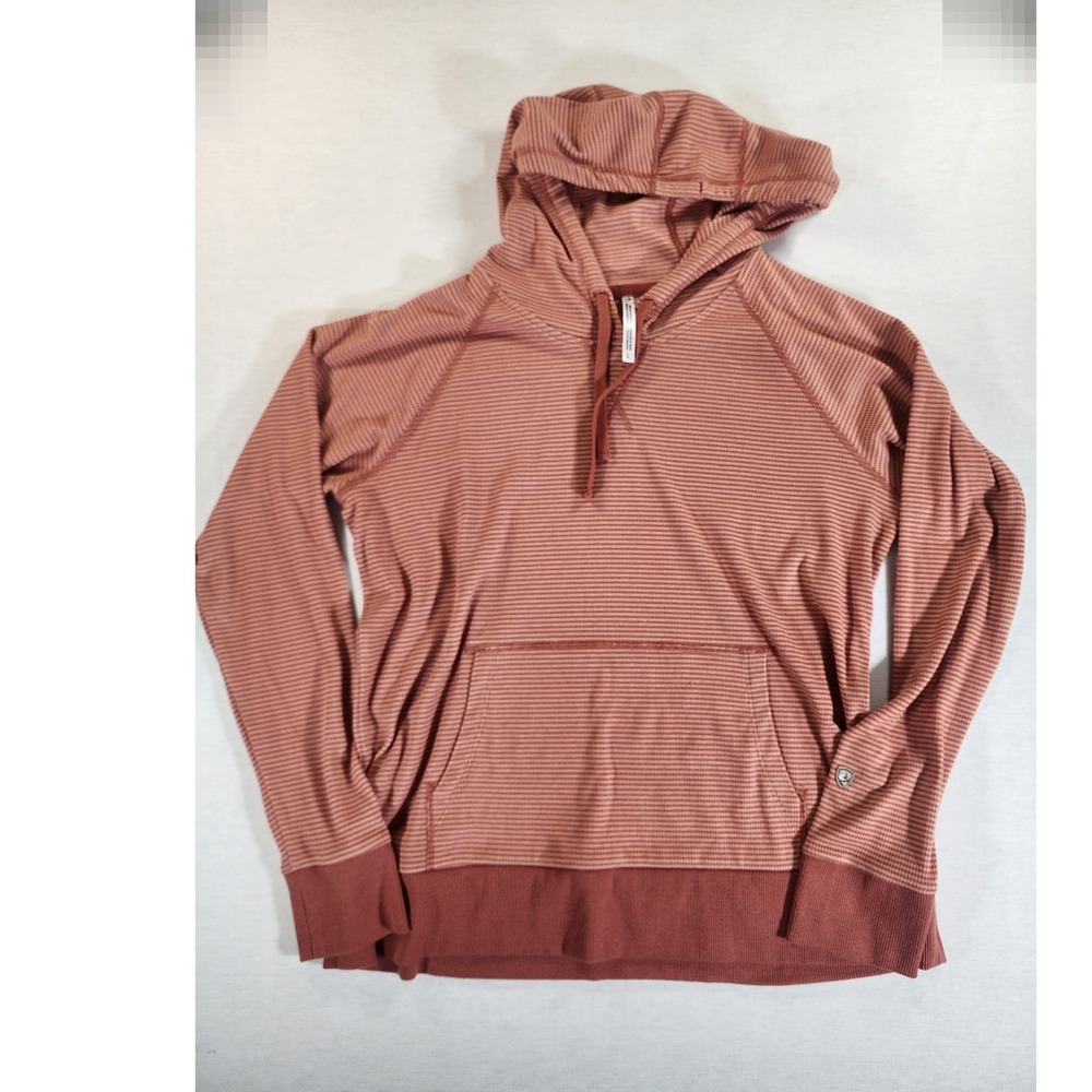 Kuhl W's Stria Pullover Hoody Clay Women Large Orange Stripe Lightweight Hiking